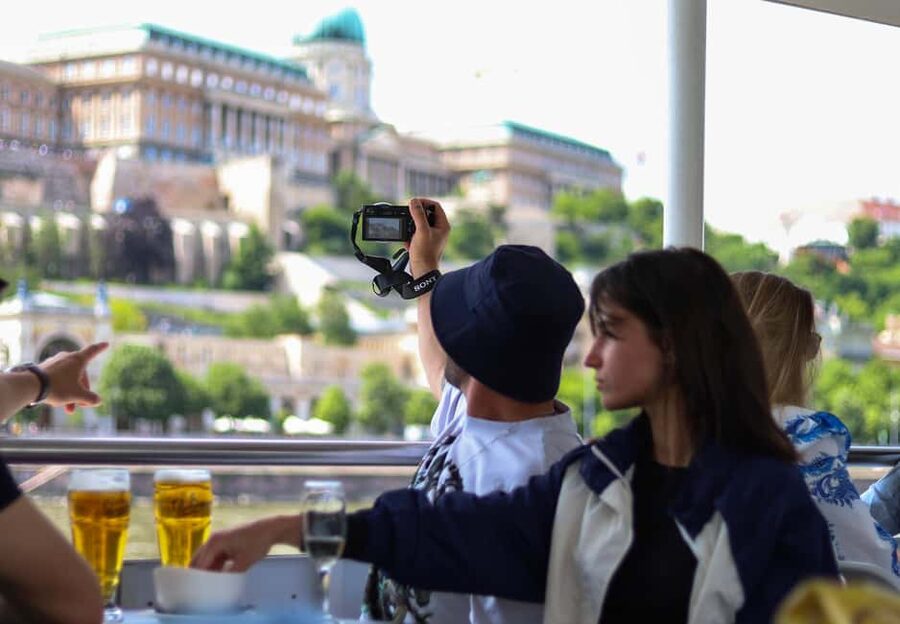 Budapest: Pizza Cruise - Margaret Bridge turn and the National Theater and Palace of Arts views